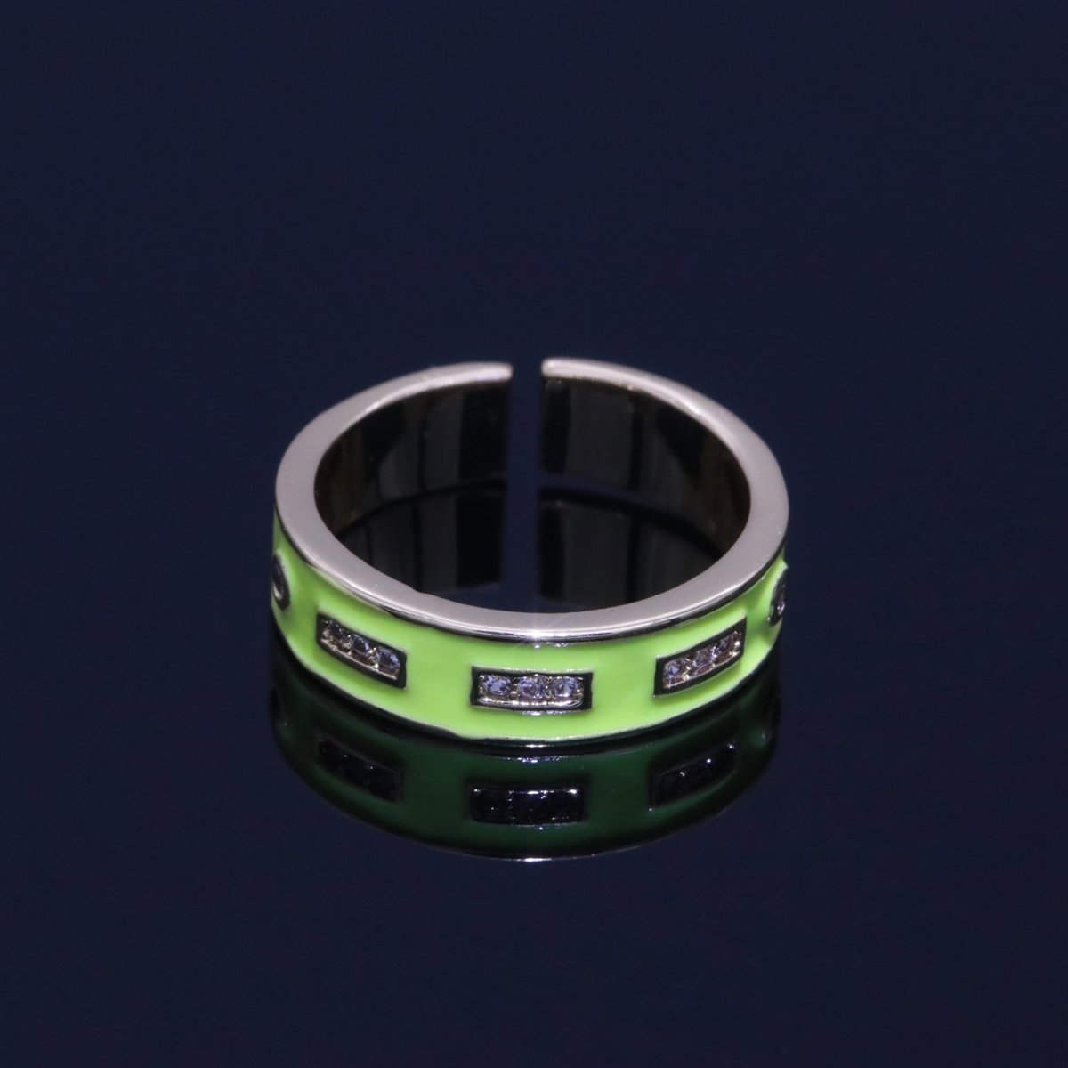 Colorful Enamel Ring | Multicolor Gold Filled Band Rainbow Ring | Enamel Stacking Ring Open Ring Adjustable Ring Black Pink Green White Neon Ring O-514 ~ O-523 - DLUXCA