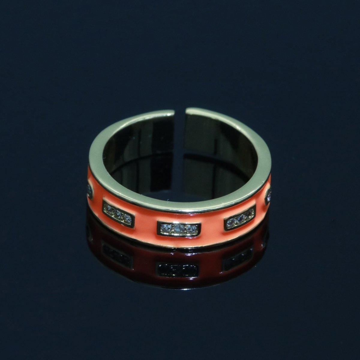 Colorful Enamel Ring | Multicolor Gold Filled Band Rainbow Ring | Enamel Stacking Ring Open Ring Adjustable Ring Black Pink Green White Neon Ring O-514 ~ O-523 - DLUXCA