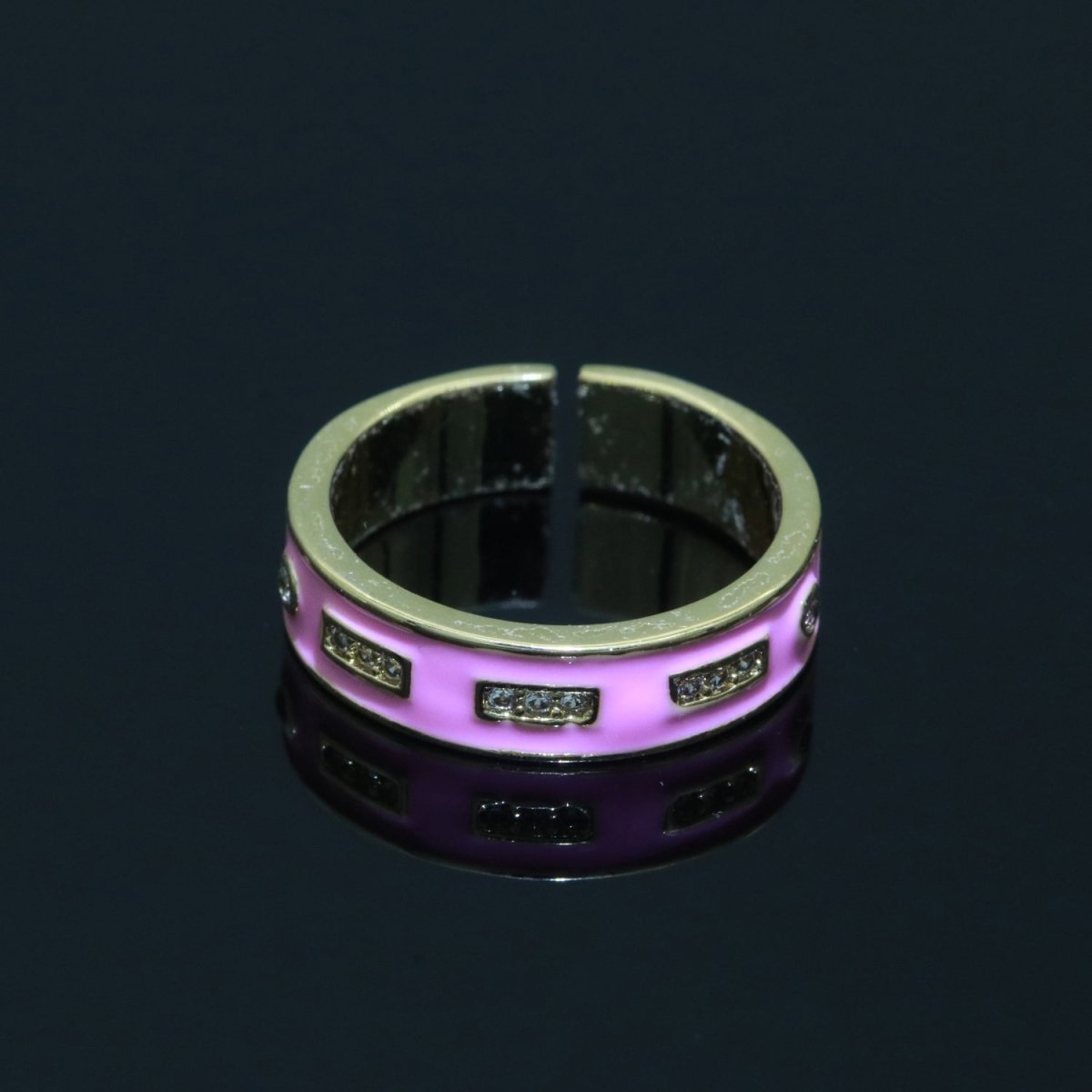 Colorful Enamel Ring | Multicolor Gold Filled Band Rainbow Ring | Enamel Stacking Ring Open Ring Adjustable Ring Black Pink Green White Neon Ring O-514 ~ O-523 - DLUXCA