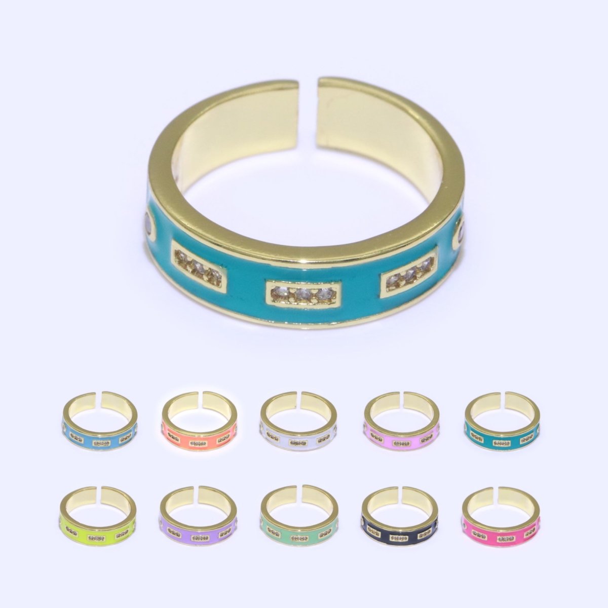 Colorful Enamel Ring | Multicolor Gold Filled Band Rainbow Ring | Enamel Stacking Ring Open Ring Adjustable Ring Black Pink Green White Neon Ring O-514 ~ O-523 - DLUXCA