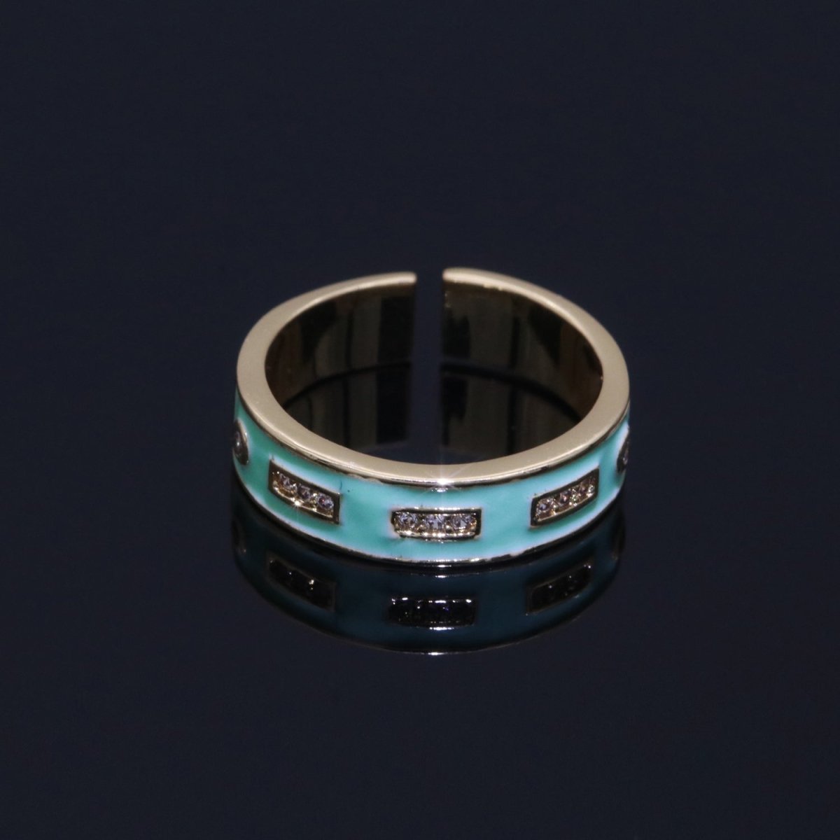 Colorful Enamel Ring | Multicolor Gold Filled Band Rainbow Ring | Enamel Stacking Ring Open Ring Adjustable Ring Black Pink Green White Neon Ring O-514 ~ O-523 - DLUXCA