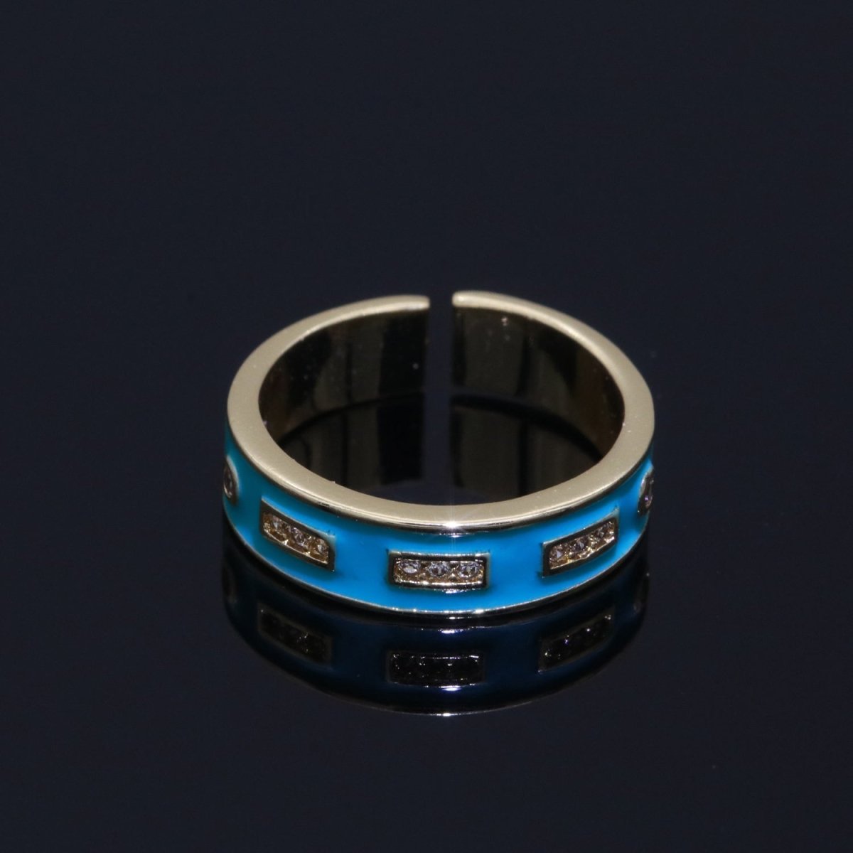 Colorful Enamel Ring | Multicolor Gold Filled Band Rainbow Ring | Enamel Stacking Ring Open Ring Adjustable Ring Black Pink Green White Neon Ring O-514 ~ O-523 - DLUXCA