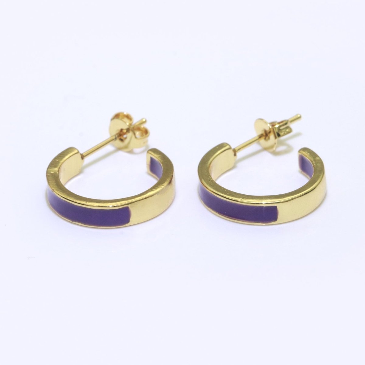 Colorful Enamel Round Ring Push Back Earring, Enamel Hoop Earrings, Colorful Enamel Gold Earring for Christmas Gift Party T-072 ~ T-081 - DLUXCA