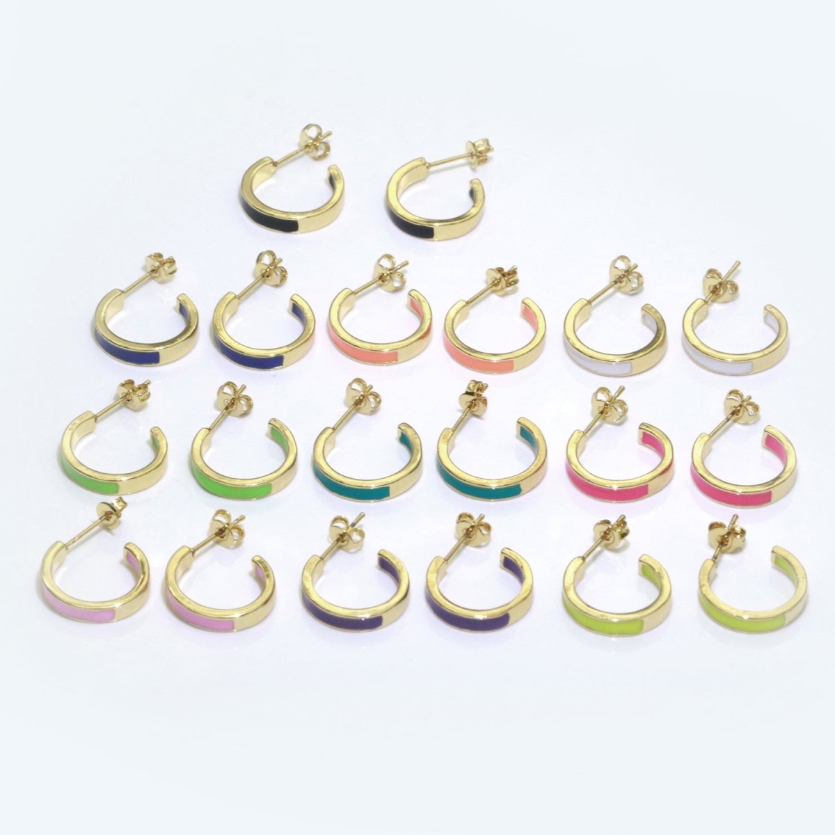 Colorful Enamel Round Ring Push Back Earring, Enamel Hoop Earrings, Colorful Enamel Gold Earring for Christmas Gift Party T-072 ~ T-081 - DLUXCA