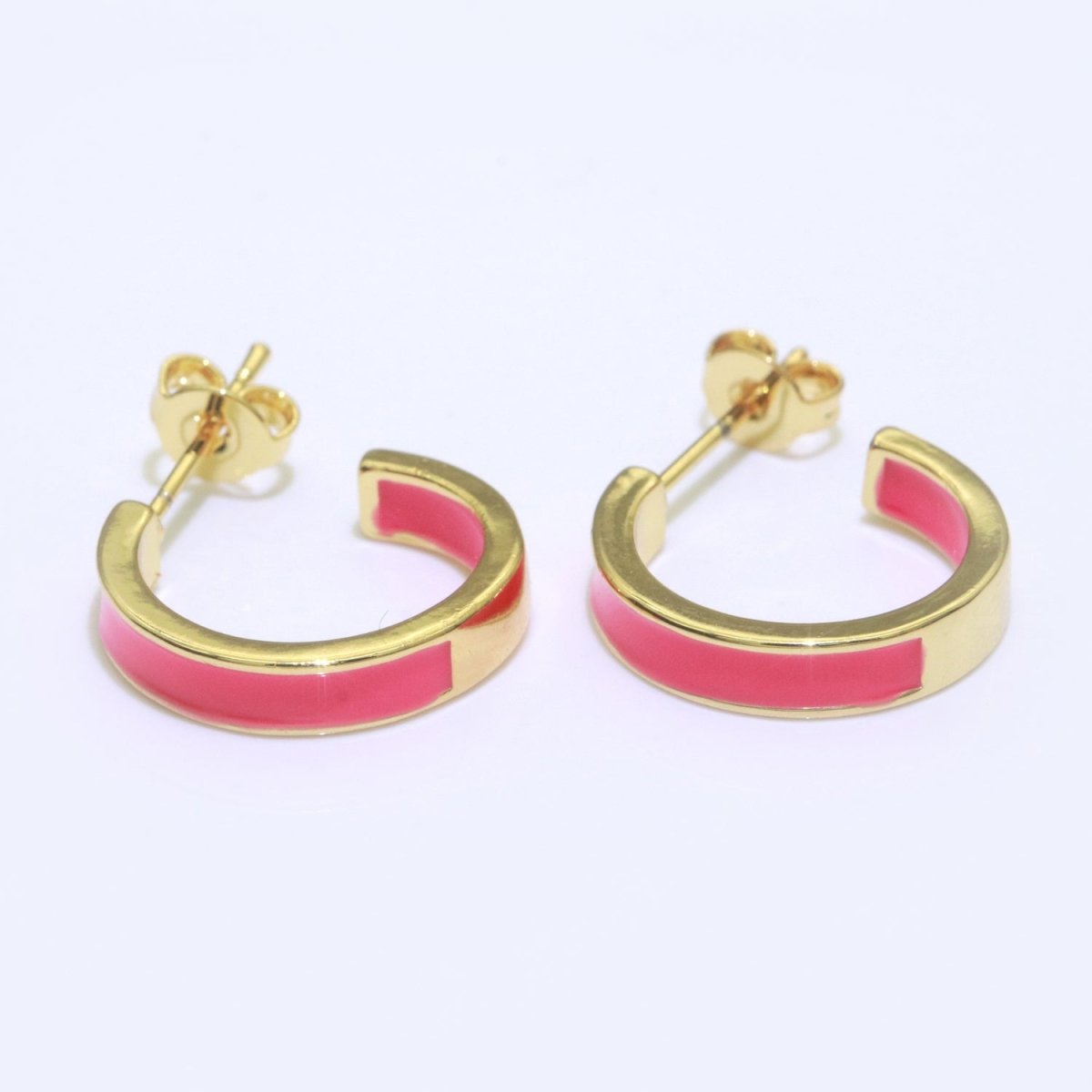 Colorful Enamel Round Ring Push Back Earring, Enamel Hoop Earrings, Colorful Enamel Gold Earring for Christmas Gift Party T-072 ~ T-081 - DLUXCA