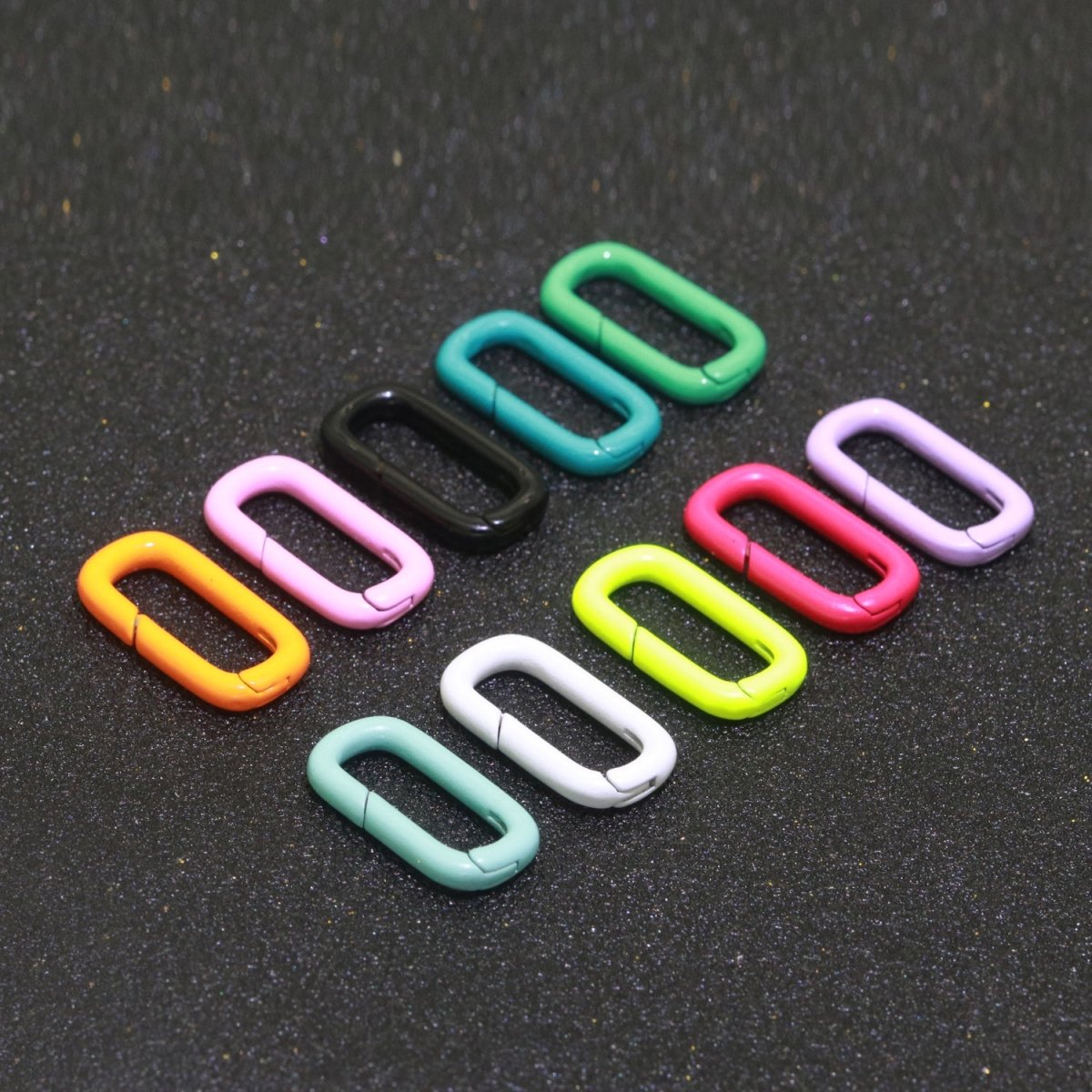Colorful Enamel Spring Gate Ring, Push Gate ring, 12X7.5 mm Small Oval Ring, Charm Holder Pink Green Red Clasp for Link Connector Clasp L-428~L-437 - DLUXCA