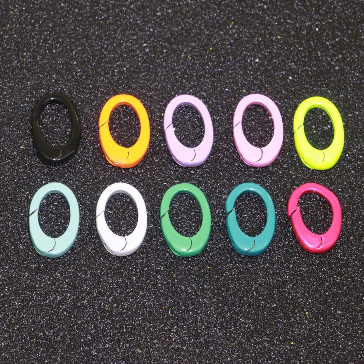 Colorful Enamel Spring Gate Ring, Push Gate ring, 12X7.5 mm Small Oval Ring, Charm Holder Pink Green Red Clasp for Link Connector Clasp L-438~L-447 - DLUXCA