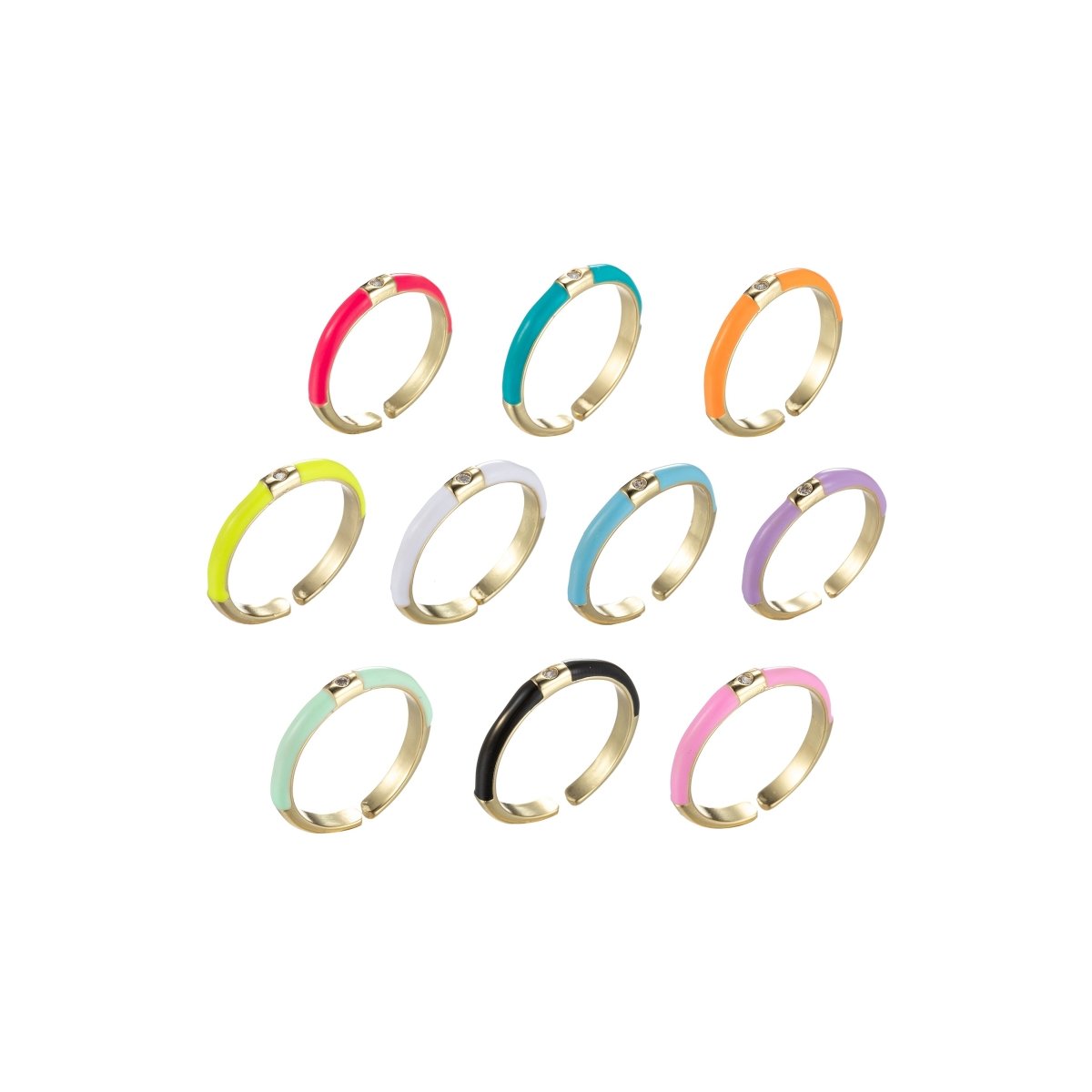 Colorful Enamel Stack Rings Gold Filled with Charming Cubic Zirconia Minimalist Fashion Jewelry O-860~O-869 - DLUXCA