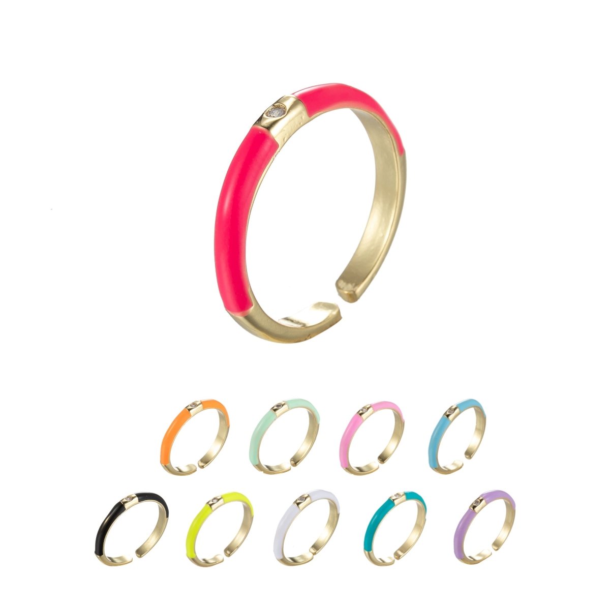 Colorful Enamel Stack Rings Gold Filled with Charming Cubic Zirconia Minimalist Fashion Jewelry O-860~O-869 - DLUXCA