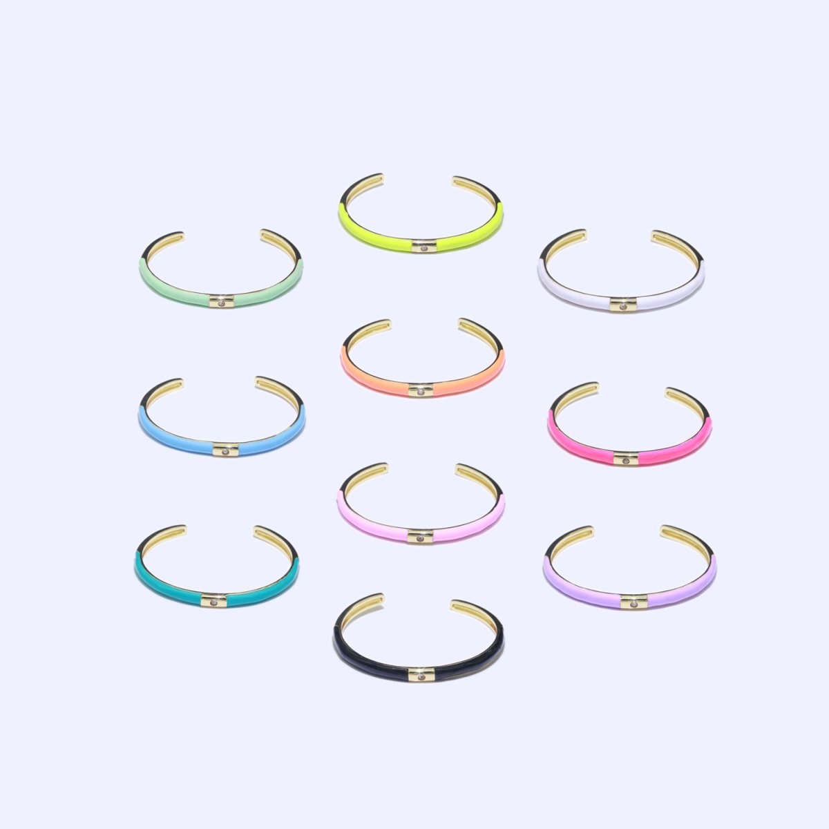 Colorful Enamel Stackable Bangle Bracelet, 14K Gold Filled CZ Enamel Bangle Fashion Jewelry | WA-094 to WA-103 Clearance Pricing - DLUXCA