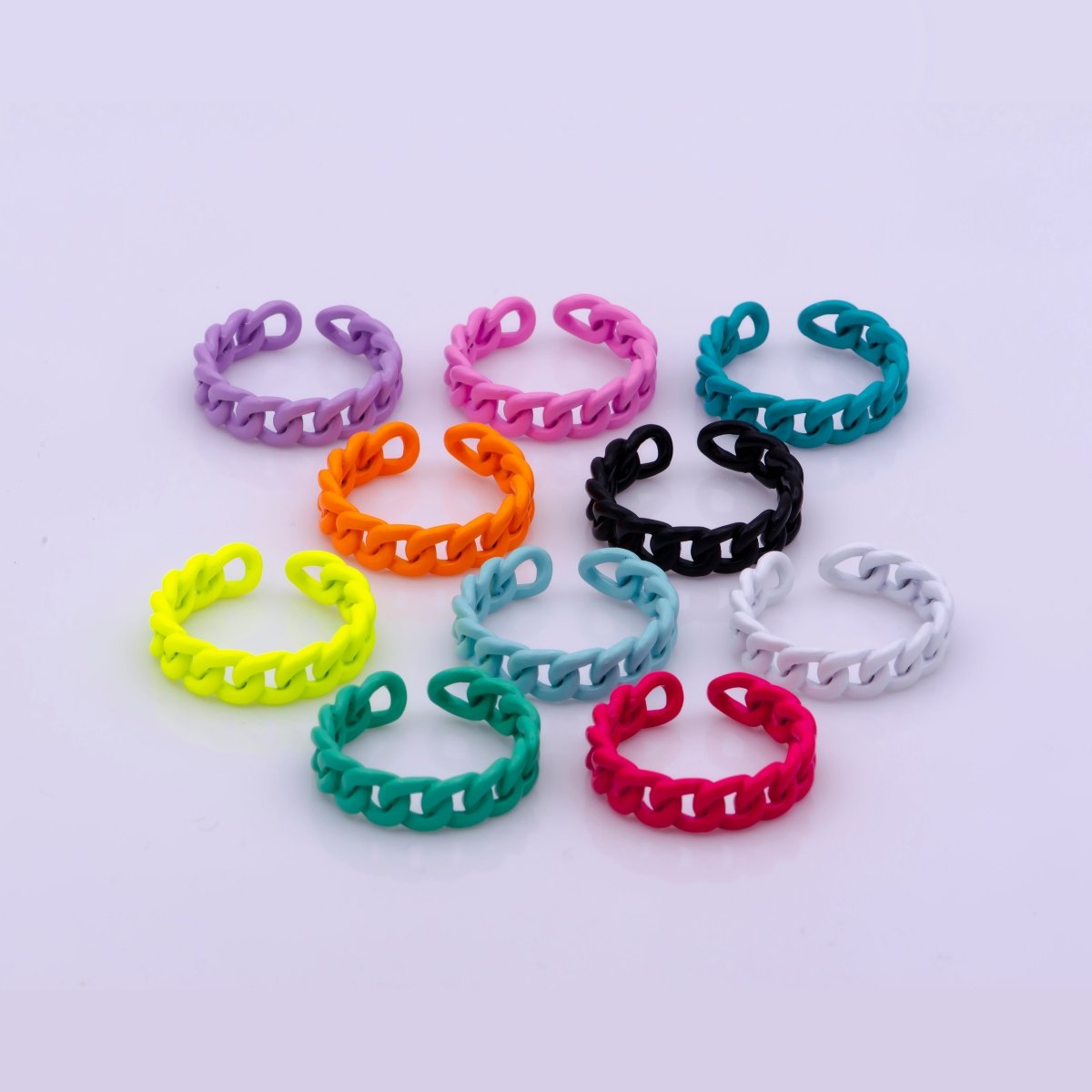 Colorful Enamel Stackable Ring, Curb Chain Ring Y2K Ring Trendy Ring Yellow Green Blue Purple Pink Teal Neon Ring Jewelry Size 7 - DLUXCA