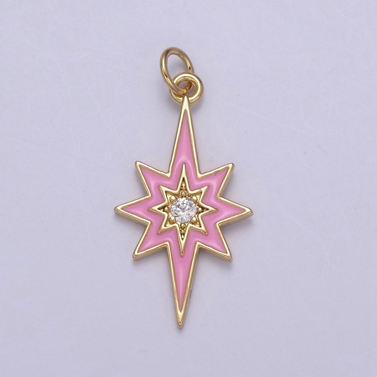 Colorful Enamel Star Charm 8 Point Star Starburst North Star Pendant - Gold Filled Statement Celestial Charm Pendant N-729 - N-735 - DLUXCA