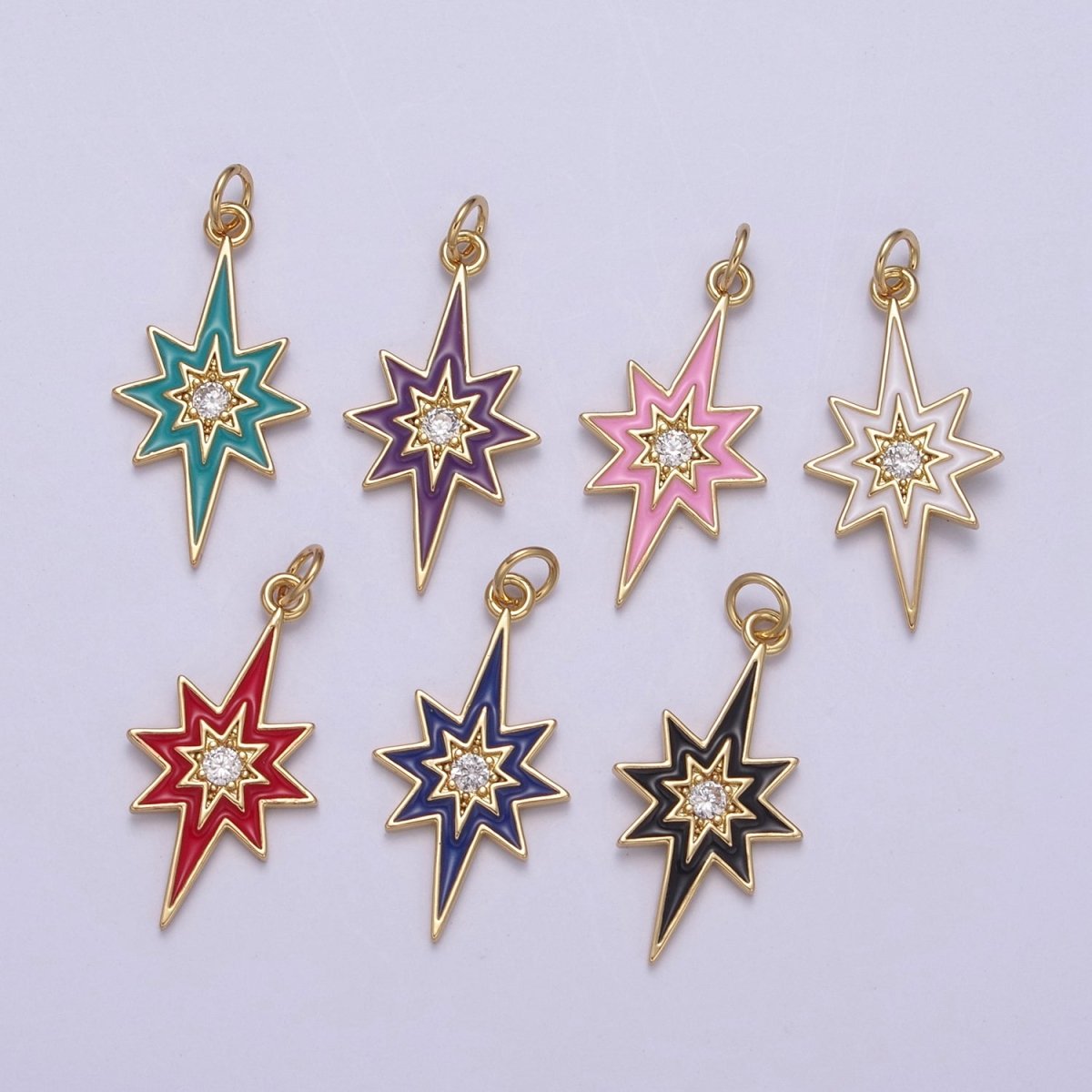 Colorful Enamel Star Charm 8 Point Star Starburst North Star Pendant - Gold Filled Statement Celestial Charm Pendant N-729 - N-735 - DLUXCA