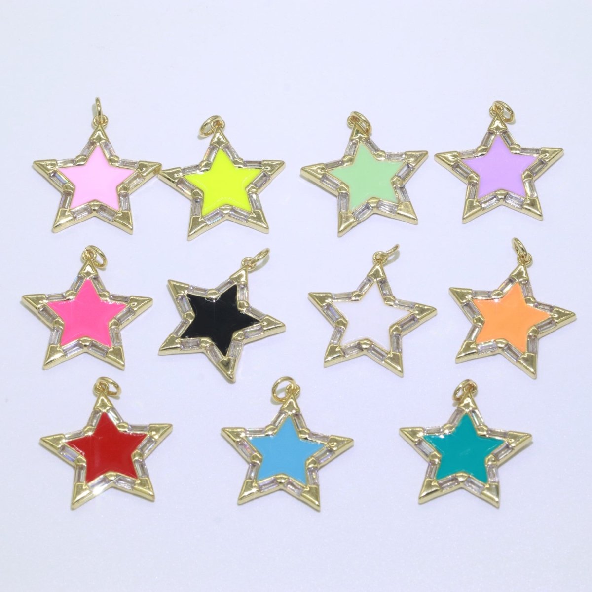 Colorful Enamel Star Charm Pendant, Red Yellow Pink Green Blue Enamel Cubic Pendant, 14K gold Filled Celestial Jewelry Making Supply M-325-M-335 - DLUXCA