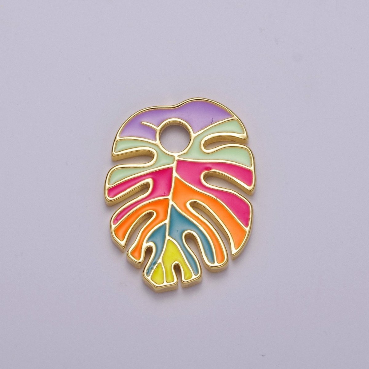 Colorful Enamel Tropical Monstera Leaf Plant Charm Necklace Bracelet Earring Pendant Gold Filled Leaf Nature Charm Large Leaf Charm M-790 - M-800 - DLUXCA
