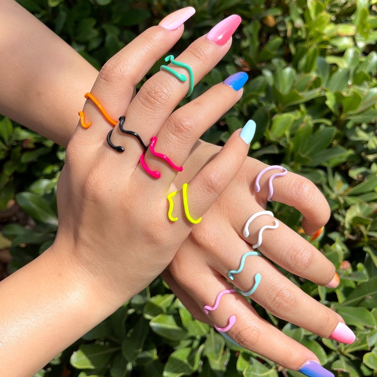 Colorful Enamel Twist Ring , Neon Color Ring , Enamel Ring Black Pink Teal White Yellow - DLUXCA