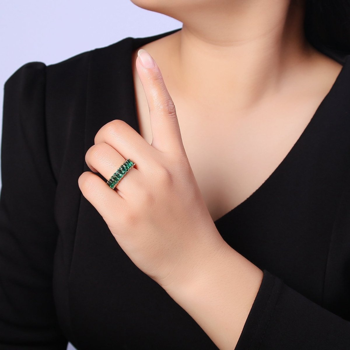 Colorful Marquise Pave Ring Rainbow Statement Ring Open Adjustable O-2184 O-2190 - DLUXCA