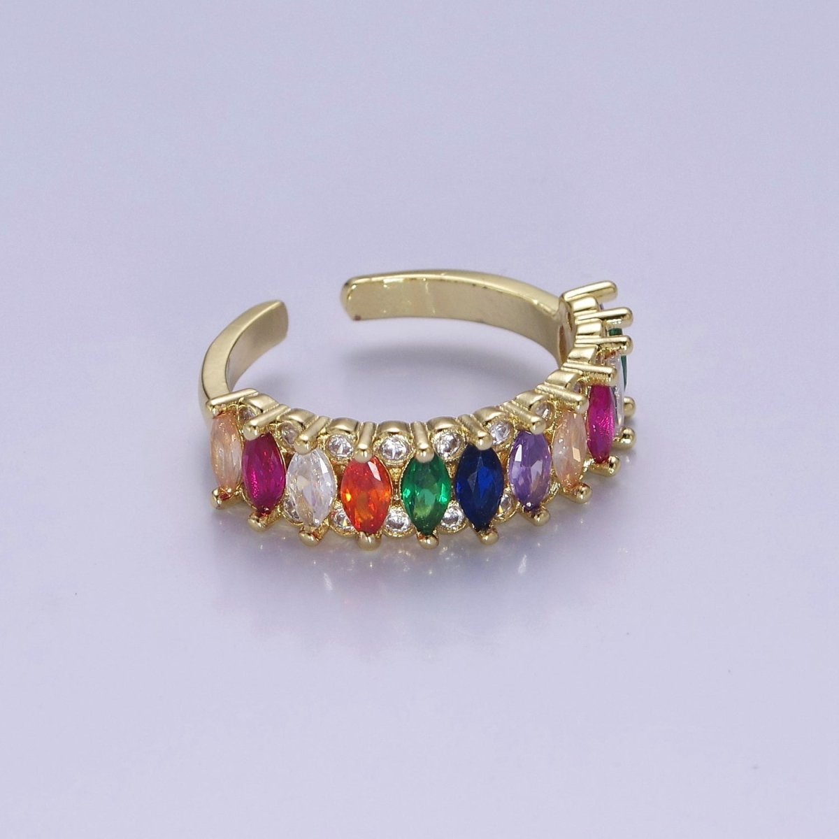Colorful Marquise Pave Ring Rainbow Statement Ring Open Adjustable O-2184 O-2190 - DLUXCA
