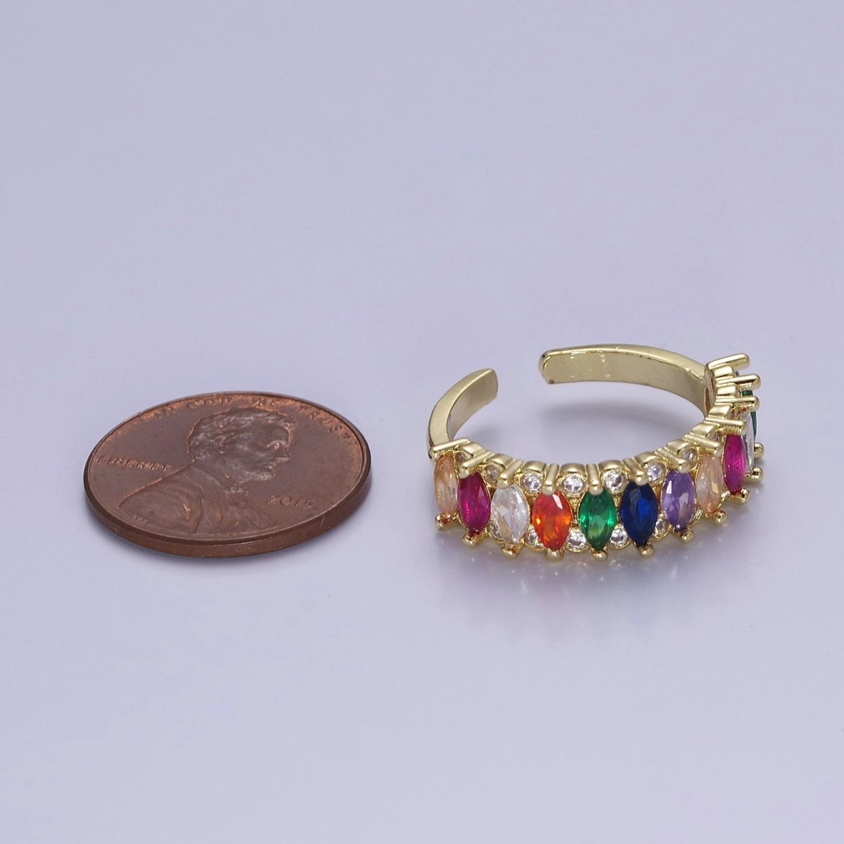 Colorful Marquise Pave Ring Rainbow Statement Ring Open Adjustable O-2184 O-2190 - DLUXCA
