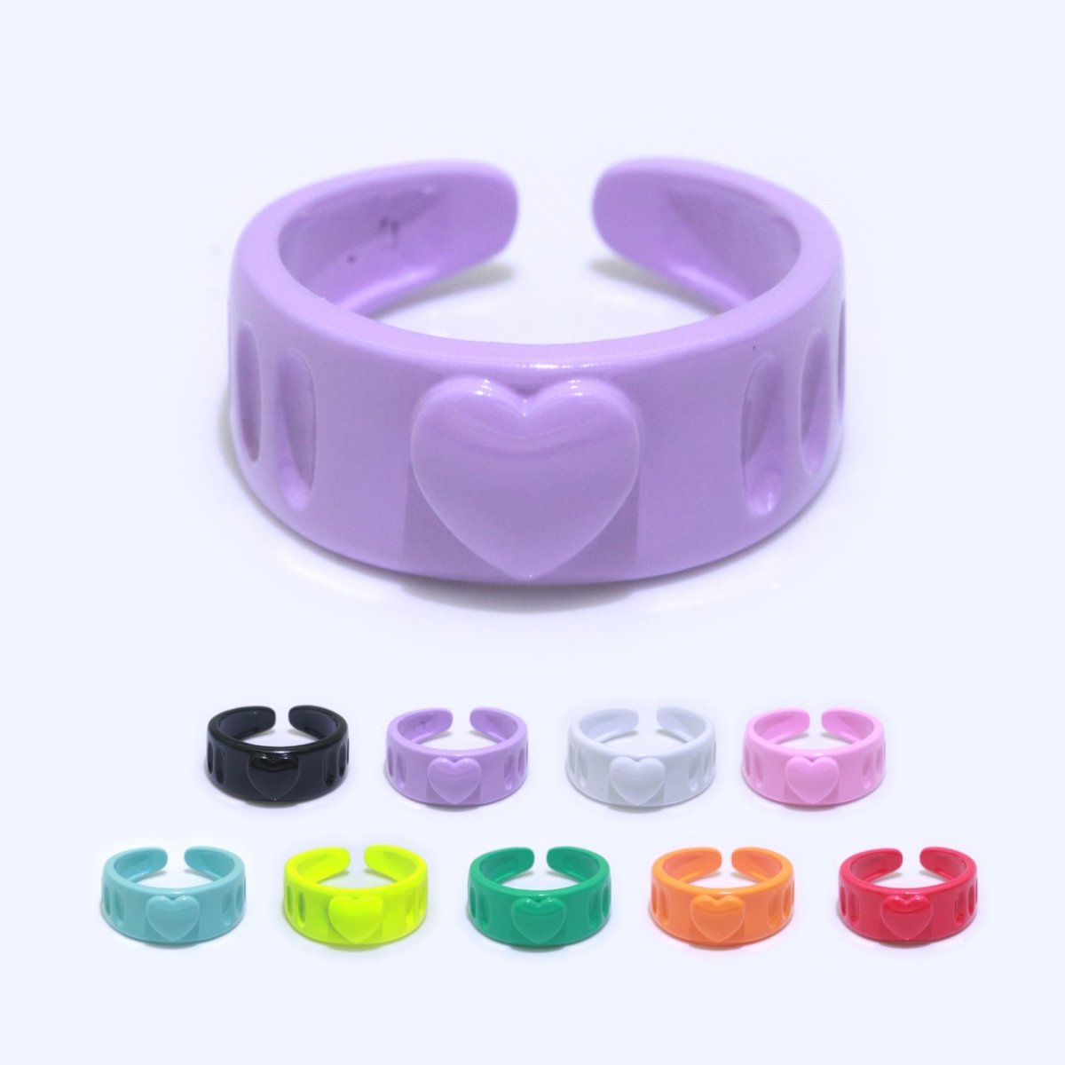 Colorful Resin Enamel Acrylic Ring Chunky Retro Rings Y2k Ring Heart Love Jewelry - DLUXCA