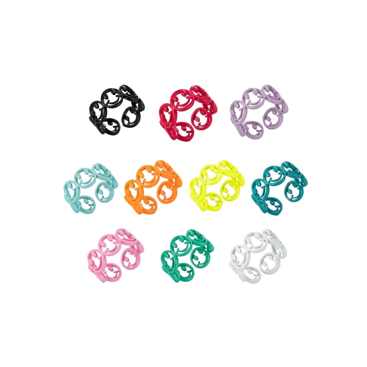 Colorful Smiley Face Enamel Stackable Ring Happy Face Ring Y2K Ring Trendy Ring Yellow Green Blue Purple Pink Teal Neon Ring Jewelry Size 6.5 - DLUXCA