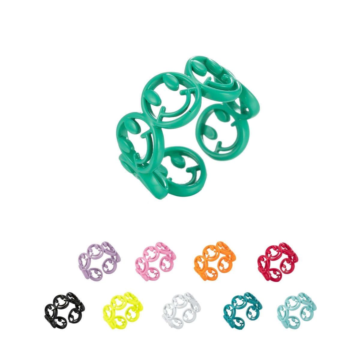 Colorful Smiley Face Enamel Stackable Ring Happy Face Ring Y2K Ring Trendy Ring Yellow Green Blue Purple Pink Teal Neon Ring Jewelry Size 6.5 - DLUXCA