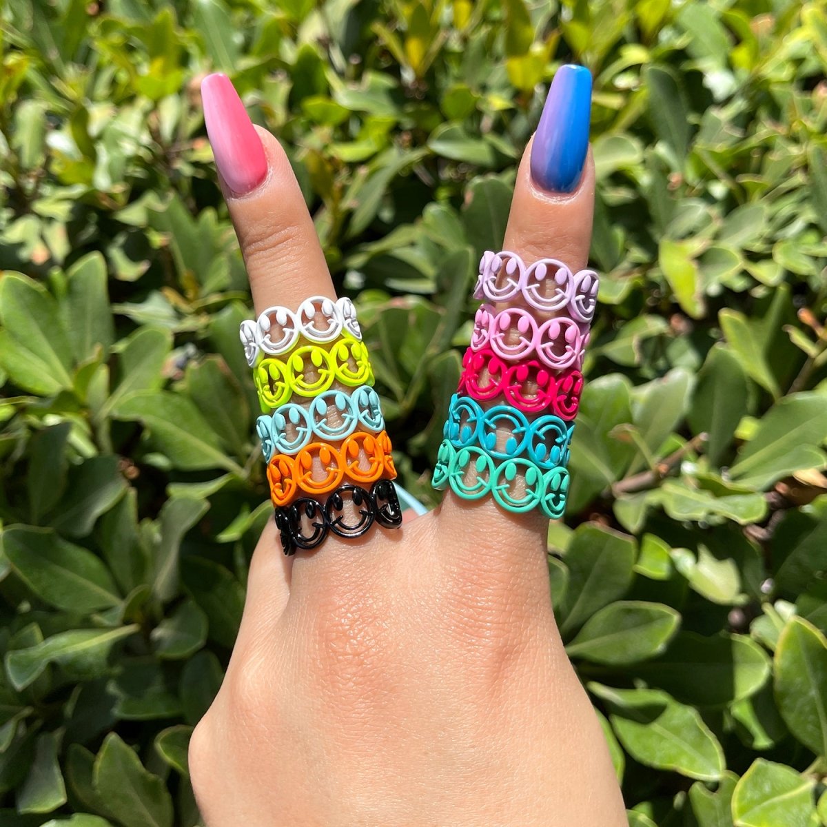 Colorful Smiley Face Enamel Stackable Ring Happy Face Ring Y2K Ring Trendy Ring Yellow Green Blue Purple Pink Teal Neon Ring Jewelry Size 6.5 - DLUXCA