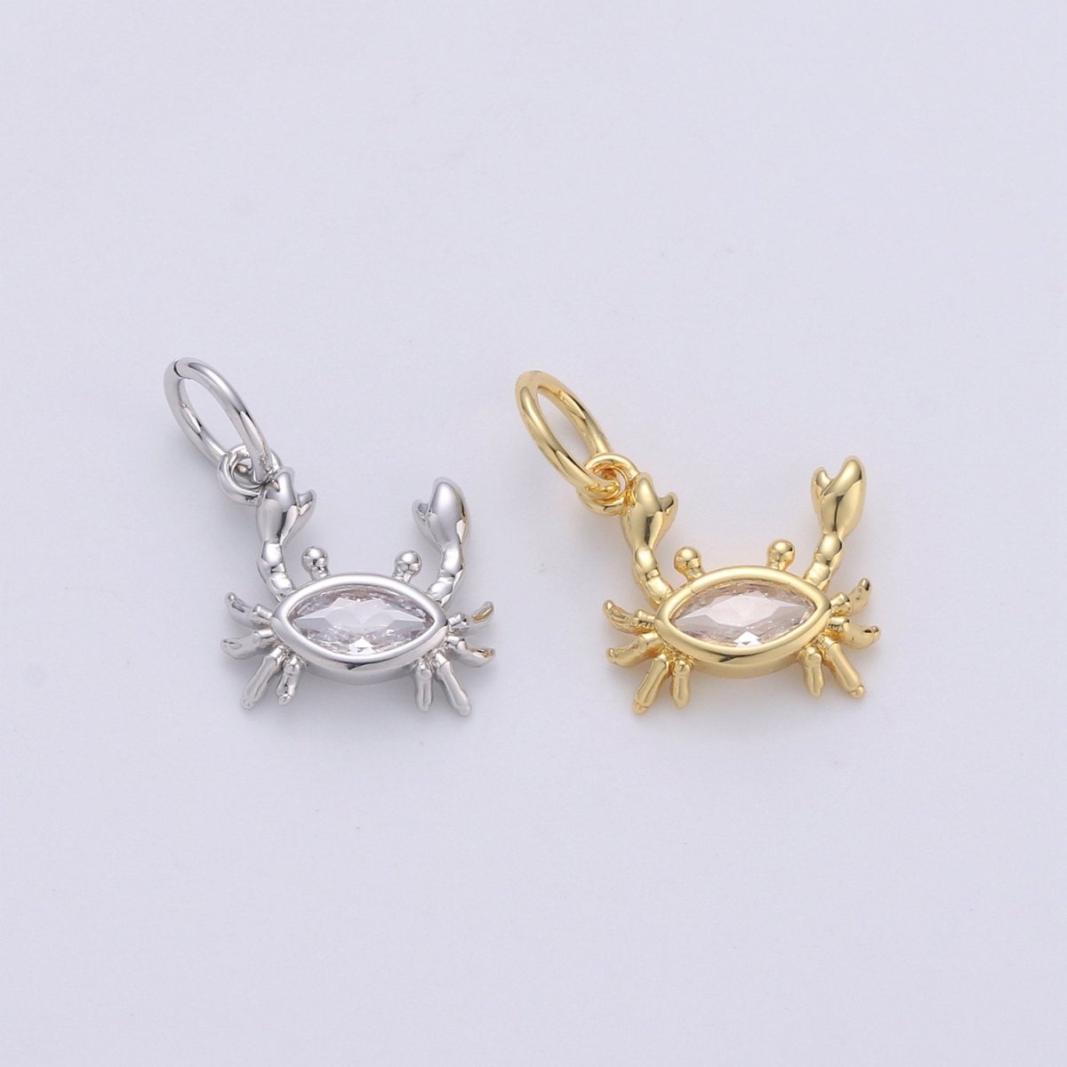 Crab 24K Gold Filled Tiny Charms, Gold Filled Crabby Charm, Gold Beach Charm, Silver Crab charm CZ Under the sea Jewelry Inspired | D-553 D-554 - DLUXCA