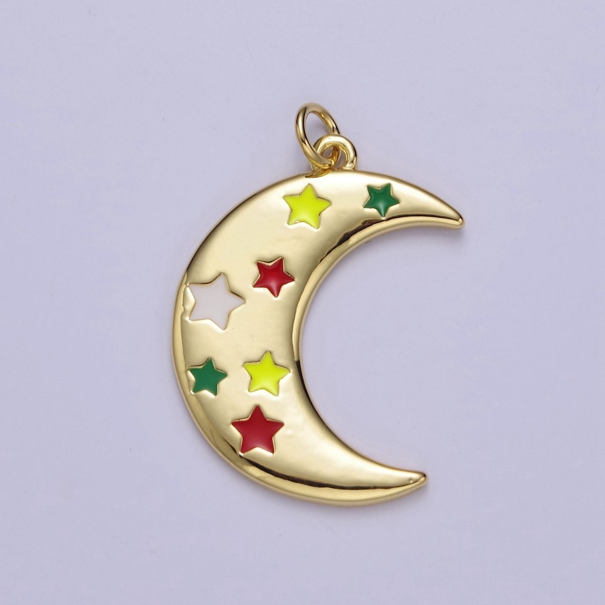 Crescent Moon Charm with Color Enamel Star Pendant for Celestial Jewelry Making E-763 - DLUXCA