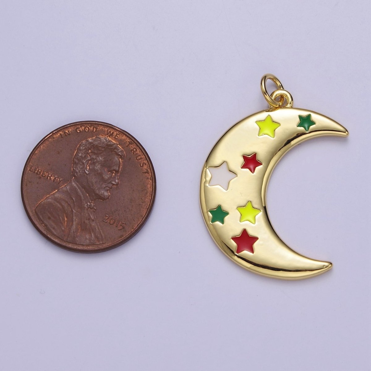 Crescent Moon Charm with Color Enamel Star Pendant for Celestial Jewelry Making E-763 - DLUXCA