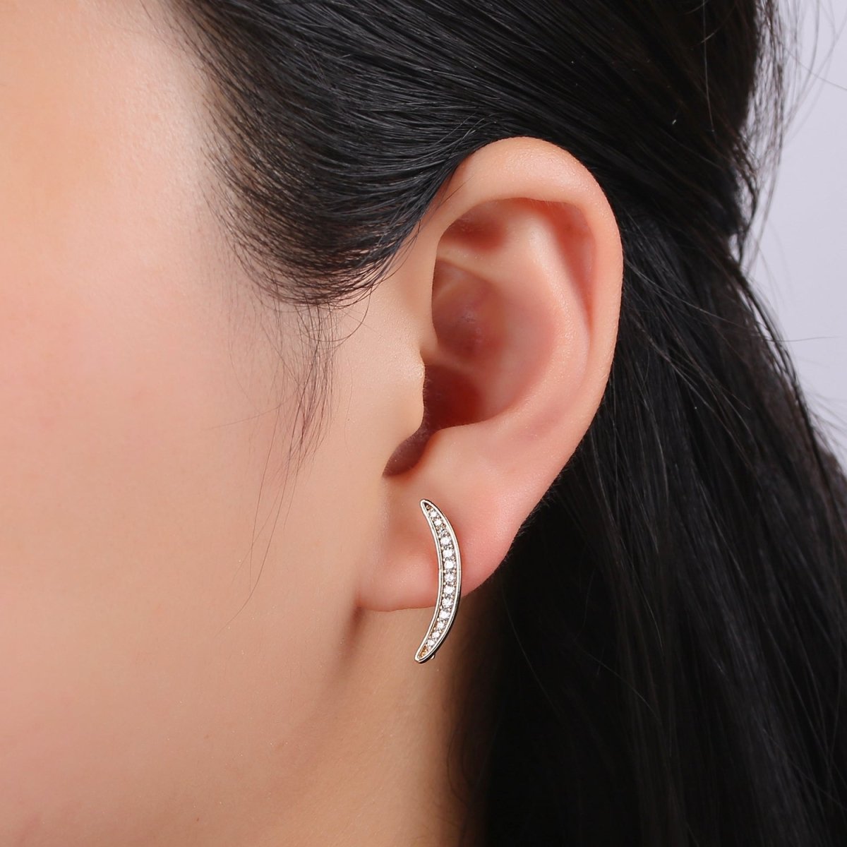 Crescent Moon Ear Climbers- Moon Earrings, Silver Ear Crawlers, Ear Climbers, Half Moon Earrings, Moon Ear Cuff, Moon Ear Crawler Earrings P-005 - DLUXCA