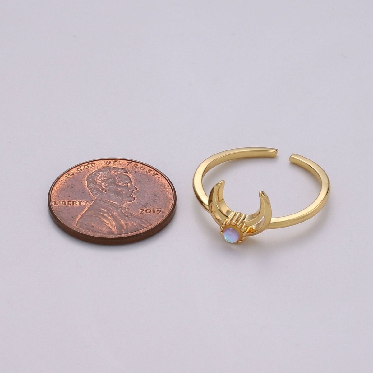 Crescent Moon Opal Ring, Moon Ring, October birthstone ring, Opal Moon Ring, Celestial Jewelry, Adjustable Gold Open Ring, Christmas gift R-137 - DLUXCA