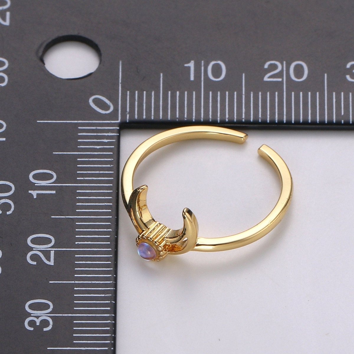Crescent Moon Opal Ring, Moon Ring, October birthstone ring, Opal Moon Ring, Celestial Jewelry, Adjustable Gold Open Ring, Christmas gift R-137 - DLUXCA