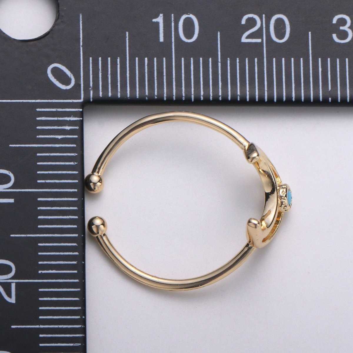 Crescent Moon Ring, Open Moon Ring, Turqouise ring, Blue Moon Ring, Celestial Jewelry, Adjustable Gold Open Ring, Christmas gift R-111 - DLUXCA
