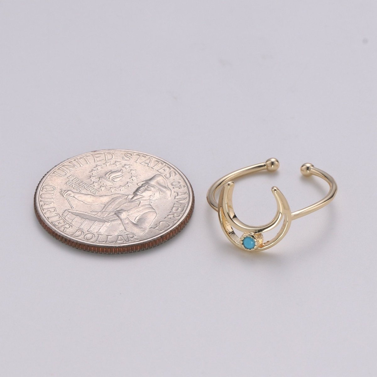 Crescent Moon Ring, Open Moon Ring, Turqouise ring, Blue Moon Ring, Celestial Jewelry, Adjustable Gold Open Ring, Christmas gift R-111 - DLUXCA