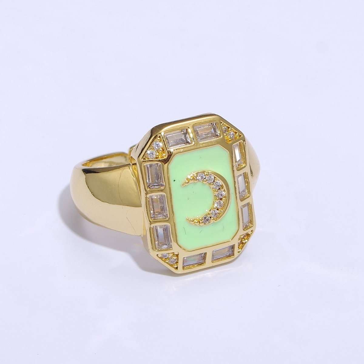 Crescent Moon Spinel Signet Ring Gold Chunky Ring Celestial Enamel Colorful Cz Jewelry U-001~U-005 - DLUXCA