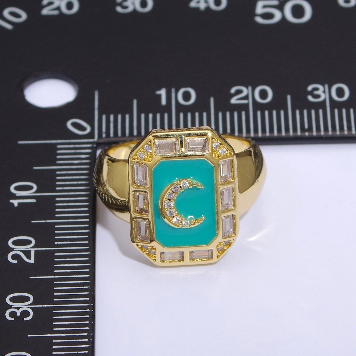 Crescent Moon Spinel Signet Ring Gold Chunky Ring Celestial Enamel Colorful Cz Jewelry U-001~U-005 - DLUXCA