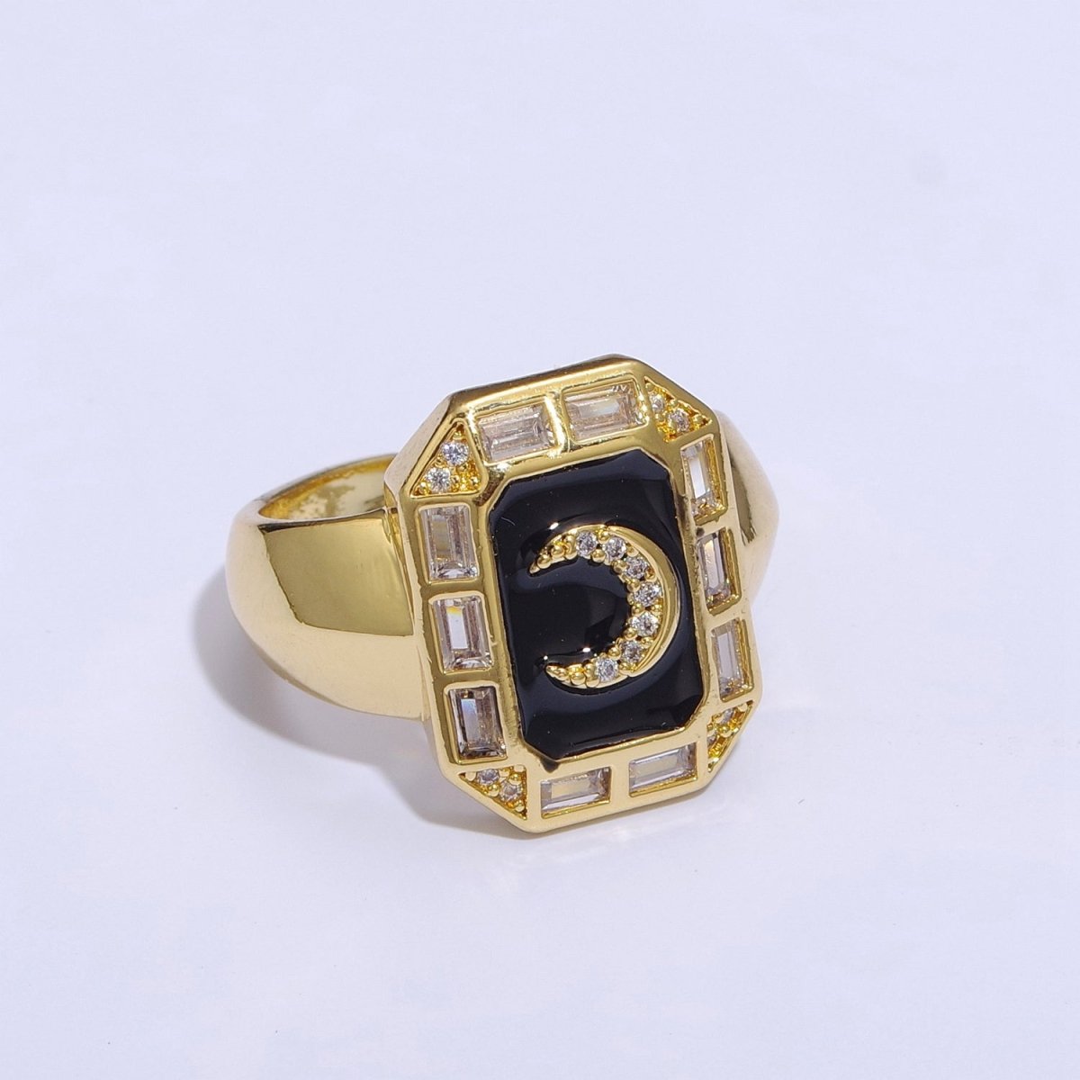 Crescent Moon Spinel Signet Ring Gold Chunky Ring Celestial Enamel Colorful Cz Jewelry U-001~U-005 - DLUXCA