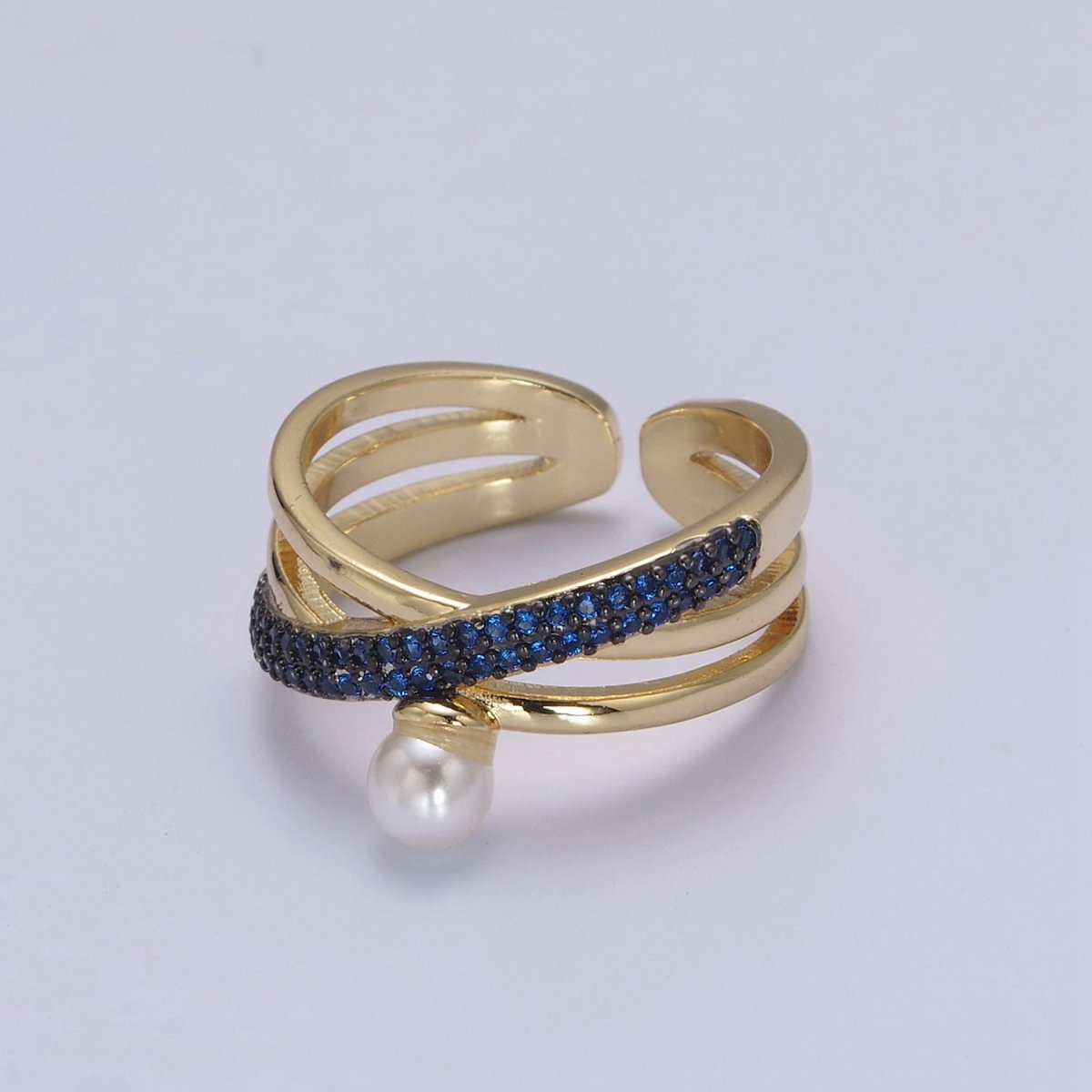 Criss Cross Ring - Double Band Ring - Gold Ring women - 14K Gold Fill Cubic Zirconia Cross Ring U-521 ~ U-524 - DLUXCA