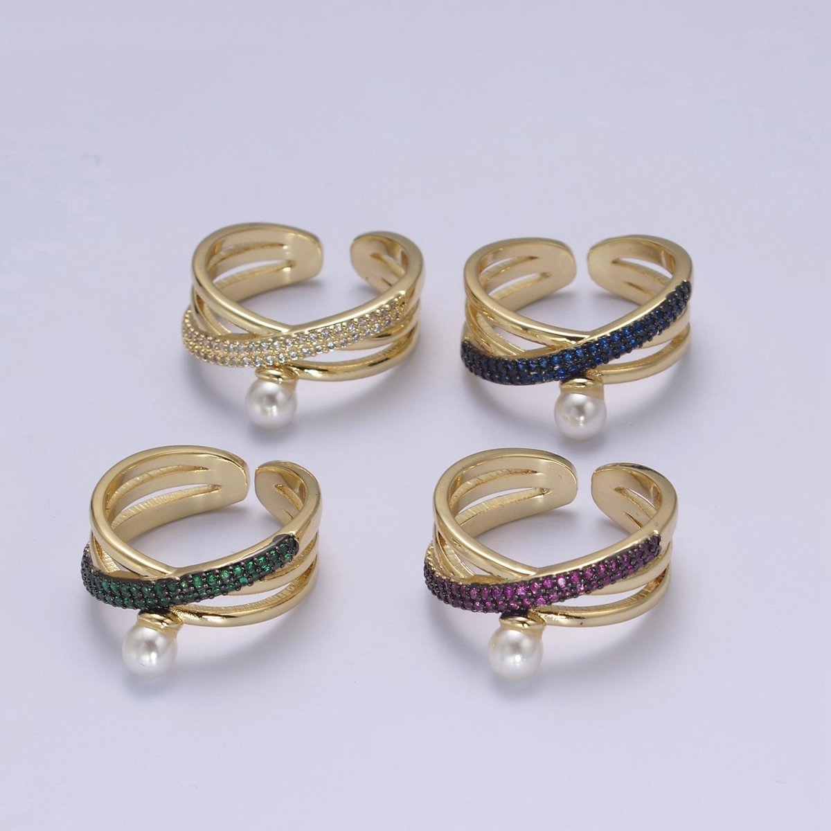 Criss Cross Ring - Double Band Ring - Gold Ring women - 14K Gold Fill Cubic Zirconia Cross Ring U-521 ~ U-524 - DLUXCA