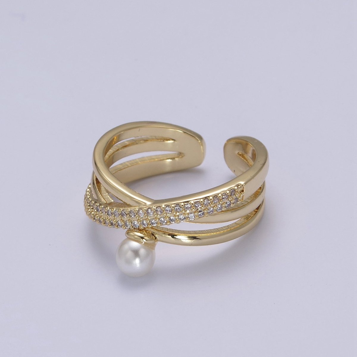 Criss Cross Ring - Double Band Ring - Gold Ring women - 14K Gold Fill Cubic Zirconia Cross Ring U-521 ~ U-524 - DLUXCA