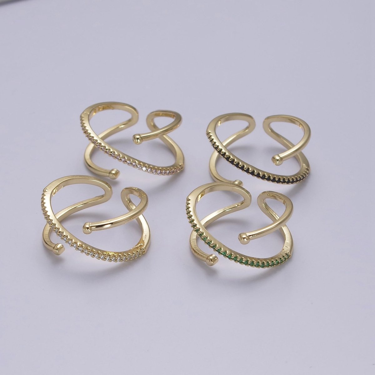 Criss Cross Ring - Double Band Ring - Gold Ring women Adjustable CZ Ring S-467 ~ S-470 - DLUXCA