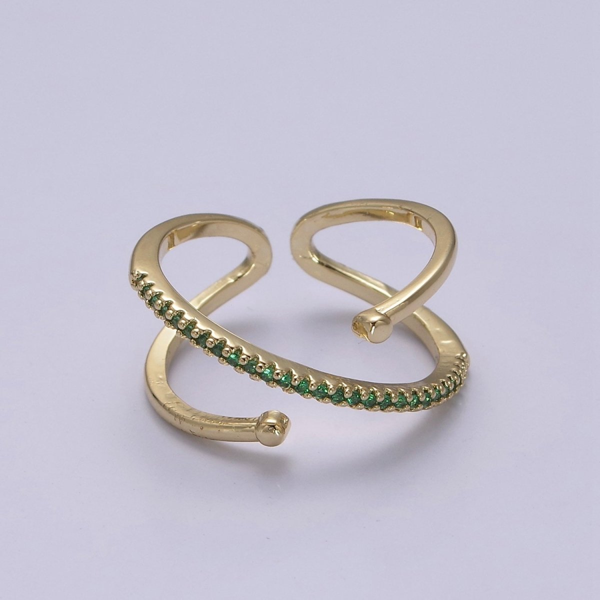 Criss Cross Ring - Double Band Ring - Gold Ring women Adjustable CZ Ring S-467 ~ S-470 - DLUXCA