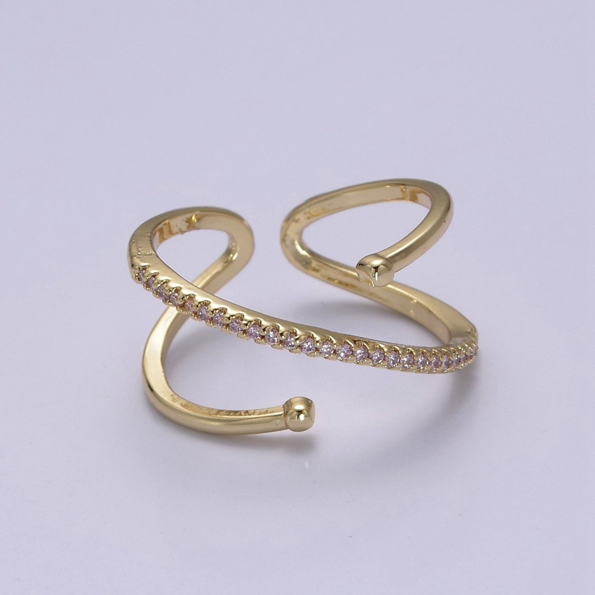 Criss Cross Ring - Double Band Ring - Gold Ring women Adjustable CZ Ring S-467 ~ S-470 - DLUXCA