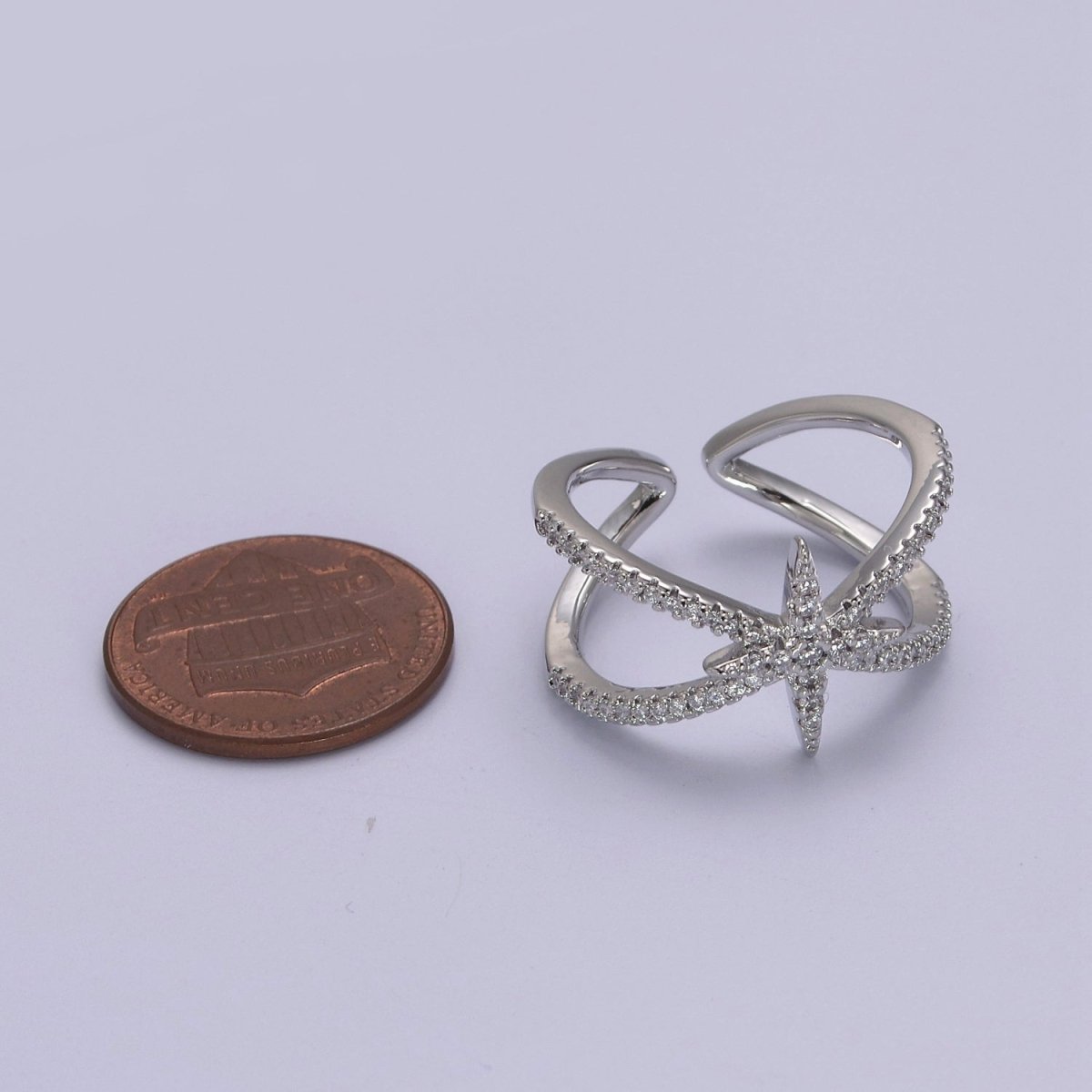 Criss Cross Star Ring, CZ Ring, Statement Ring Silver, X rings, Crossover Ring Open Adjustable 14k Gold Filled S-449 S-450 - DLUXCA