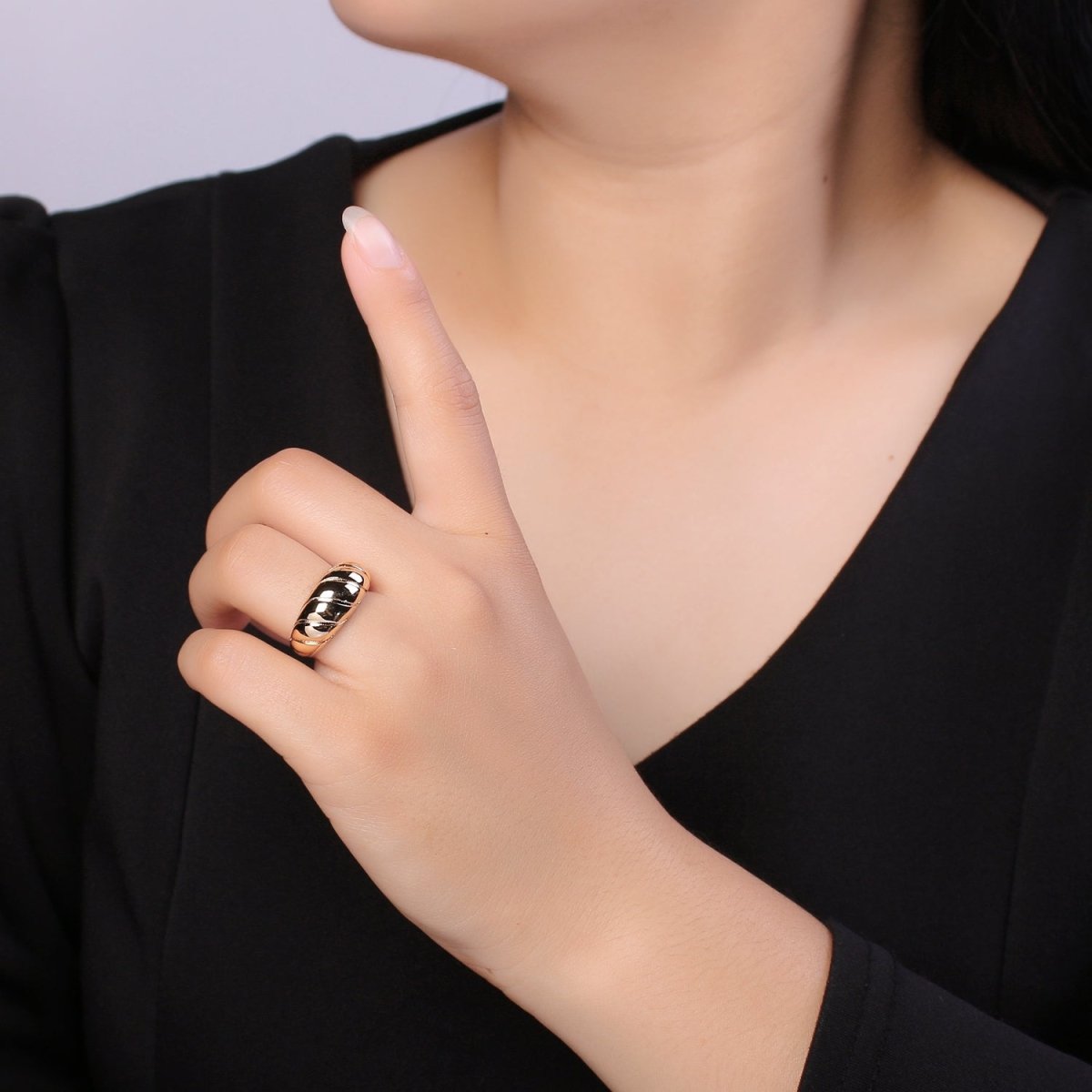 Croissant Ring 18k Gold Filled Open Adjustable Tiny Geometric Casual Daily Wear Ring Jewelry O-955 - DLUXCA