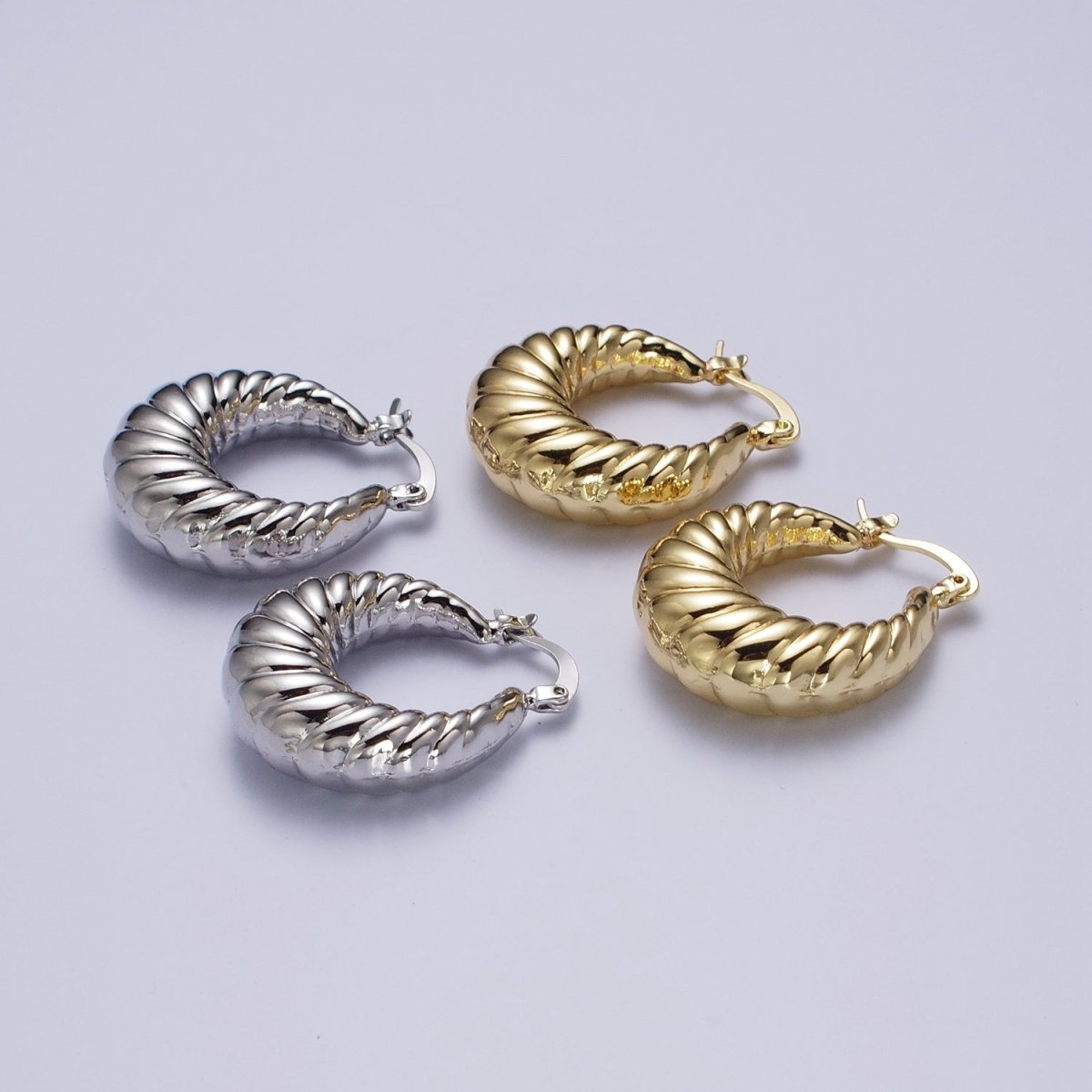 Croissant Twisted Braided Hoop Latch Earrings in Gold & Silver | Y-080 Y-081 - DLUXCA