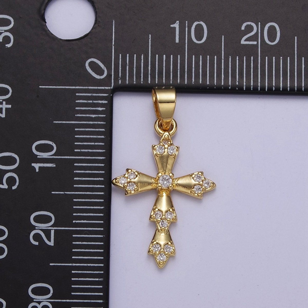 Cross Charm Pendant, Gold Filled Cross with Cubic Zirconia Stone for Religious Minimalist Layering Pendant J-440 - DLUXCA
