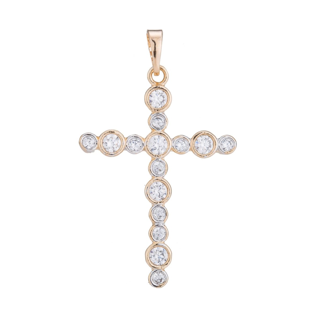 Cross Gold Plated Pendant Necklace - Simple Cross Gold Pendant Cubic Zircon Crystal - Rose Gold Plated Pendant - Religious Pendant Charm H-451 - DLUXCA