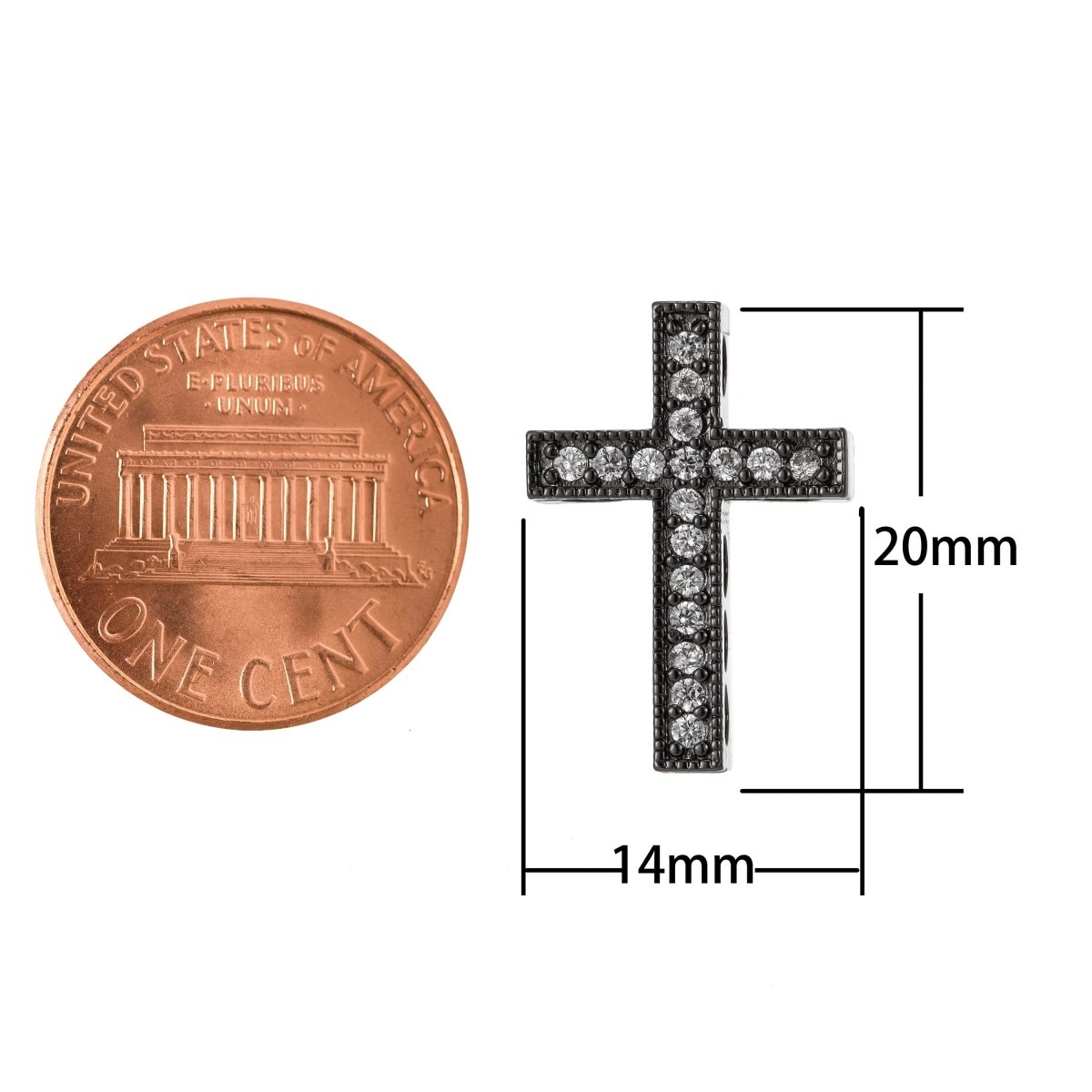 Cross Micro Pave CZ 14K Gold Filled Bead, Good For Earring, Necklace, and bracelet, vertically or horizontally design charm, Gun Metal Plated B-201 - DLUXCA